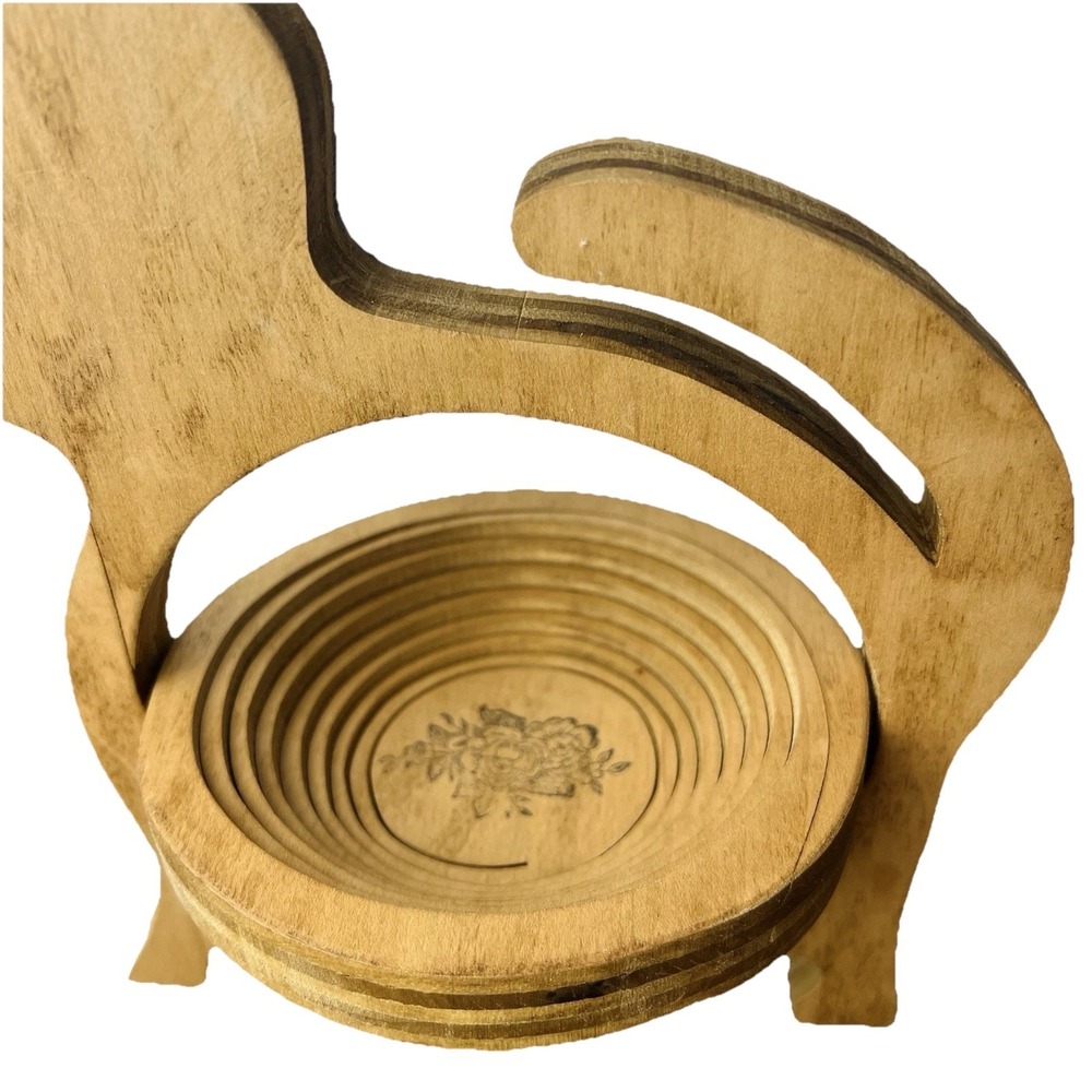 Cat Shaped Folding Collapsible Wooden Basket Catch All Bowl Decor 9" Tall - Picture 3 of 8